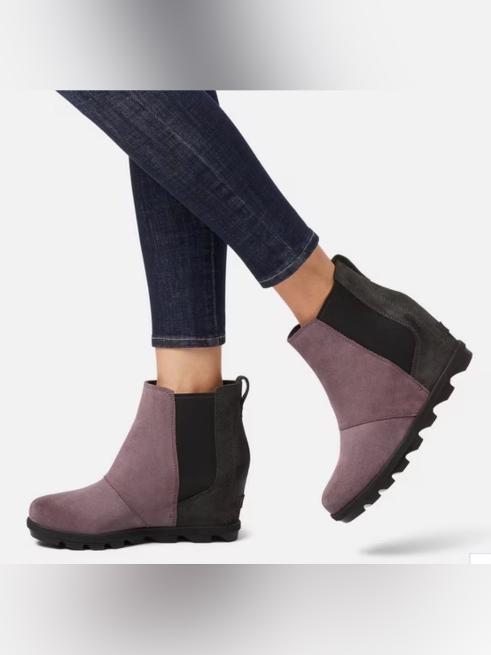SOREL Joan of Arctic Wedge II Chelsea Boots - Purple Sage Sz 8.5